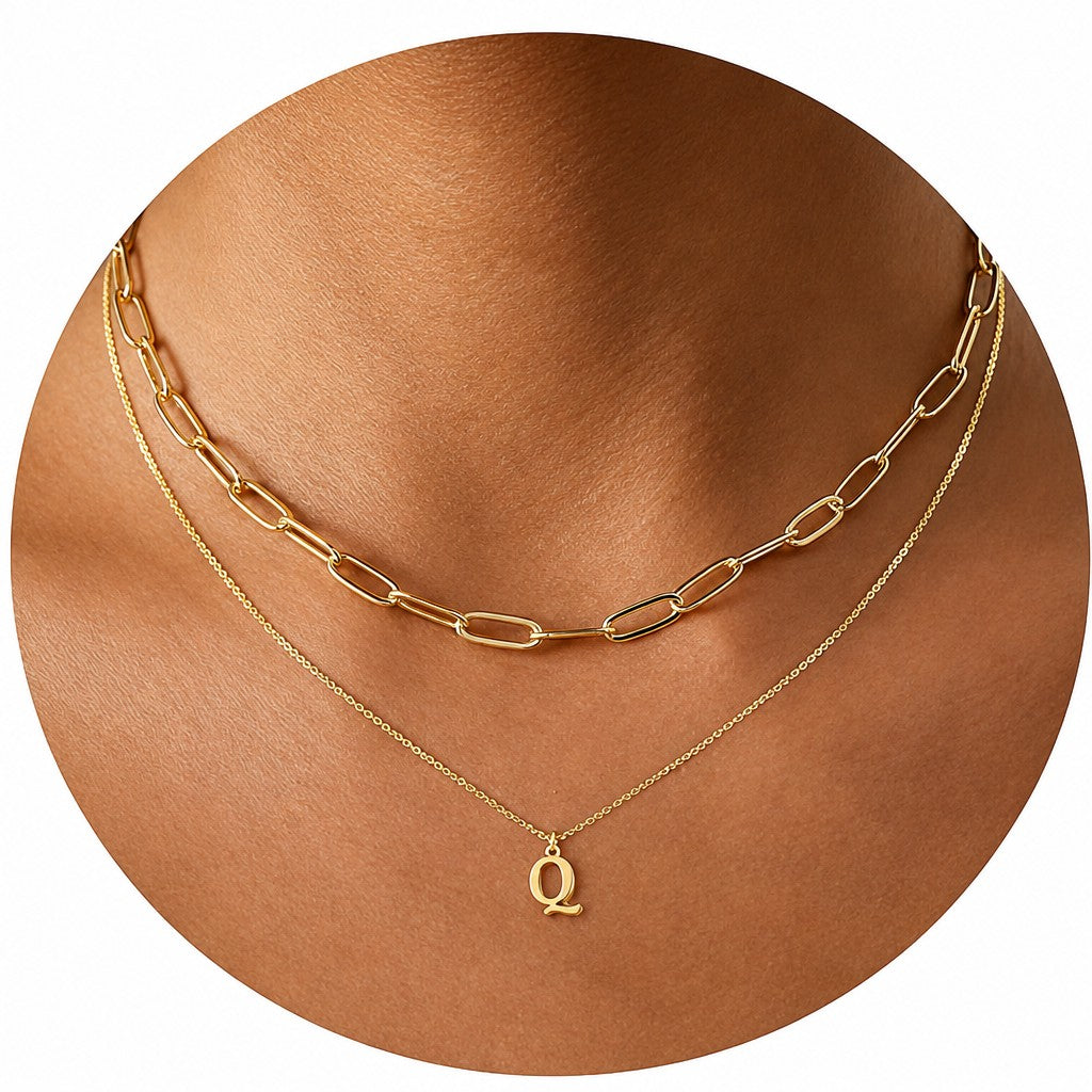 Dainty Initial Letter Double Layer Necklace