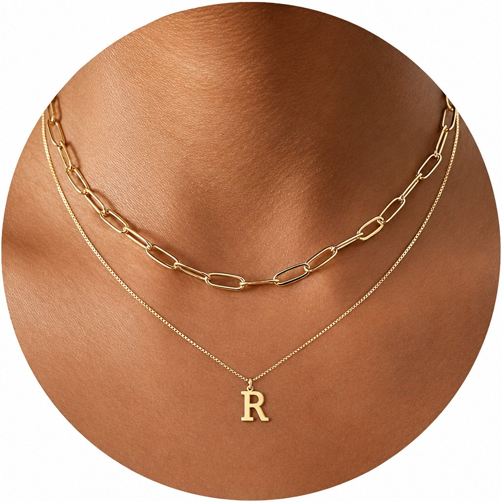 Dainty Initial Letter Double Layer Necklace