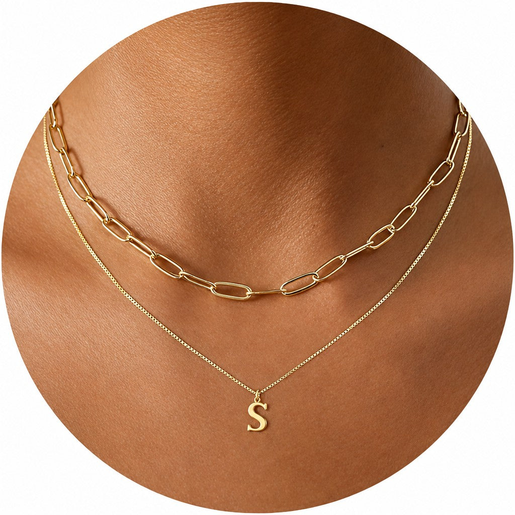 Dainty Initial Letter Double Layer Necklace