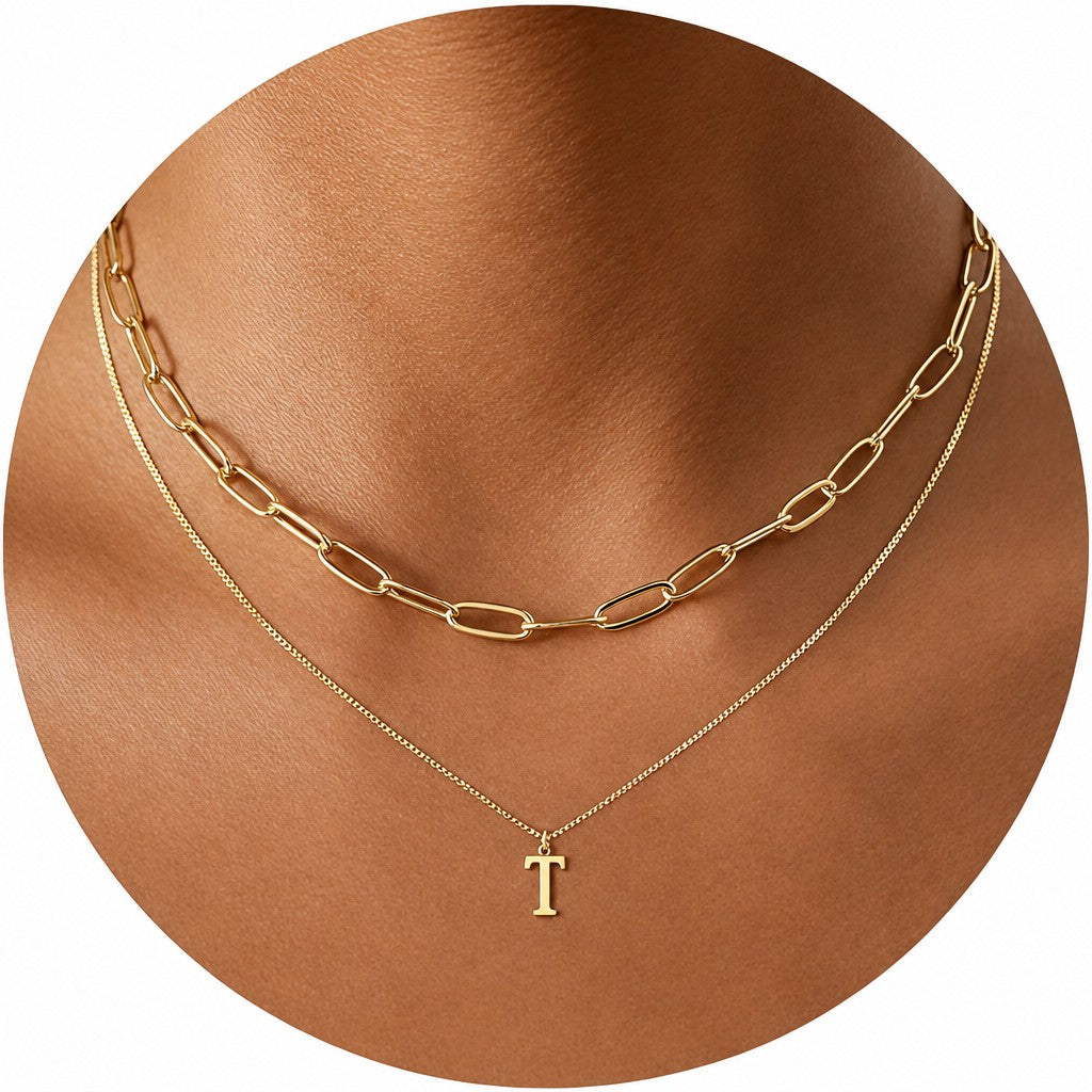 Dainty Initial Letter Double Layer Necklace