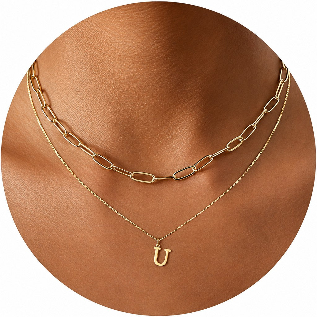 Dainty Initial Letter Double Layer Necklace