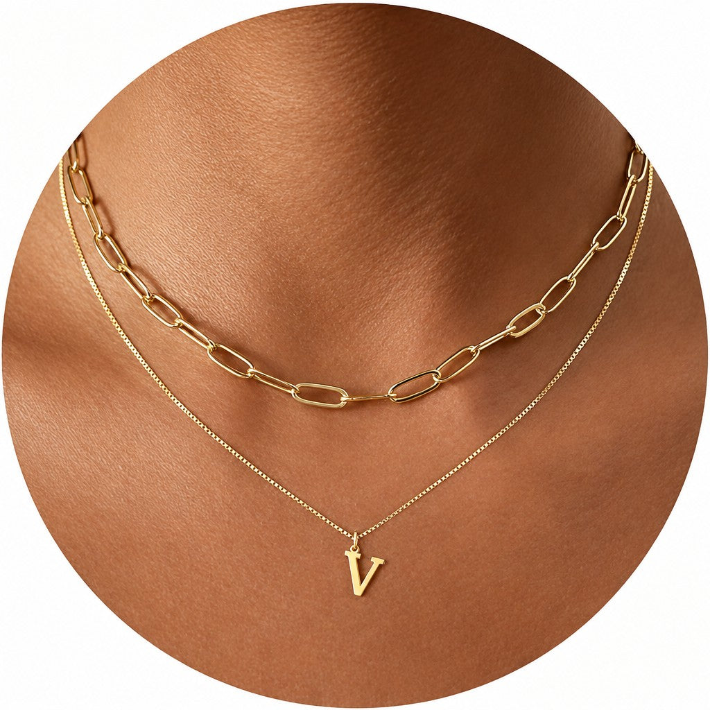 Dainty Initial Letter Double Layer Necklace