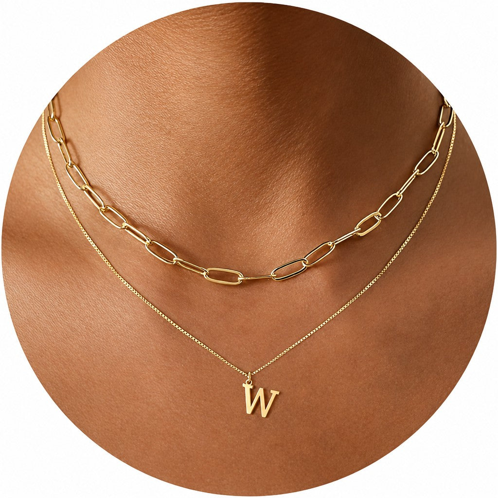 Dainty Initial Letter Double Layer Necklace