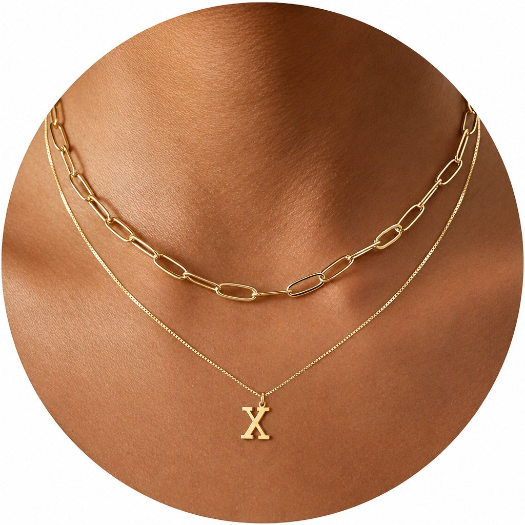 Dainty Initial Letter Double Layer Necklace