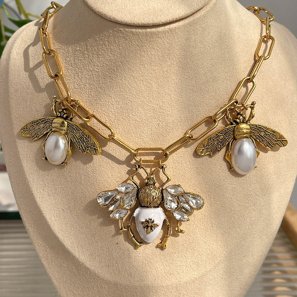 Classy Pearl Bee Statement Necklace