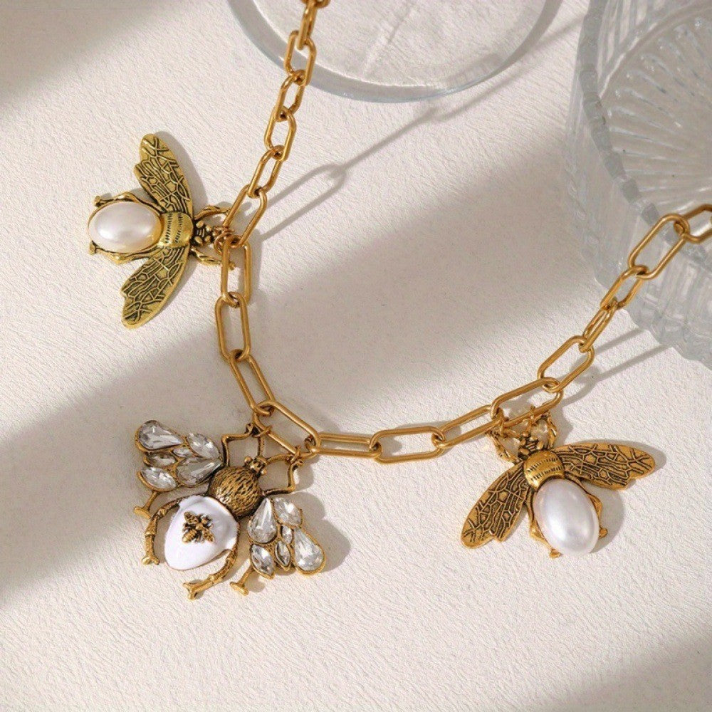 Classy Pearl Bee Statement Necklace