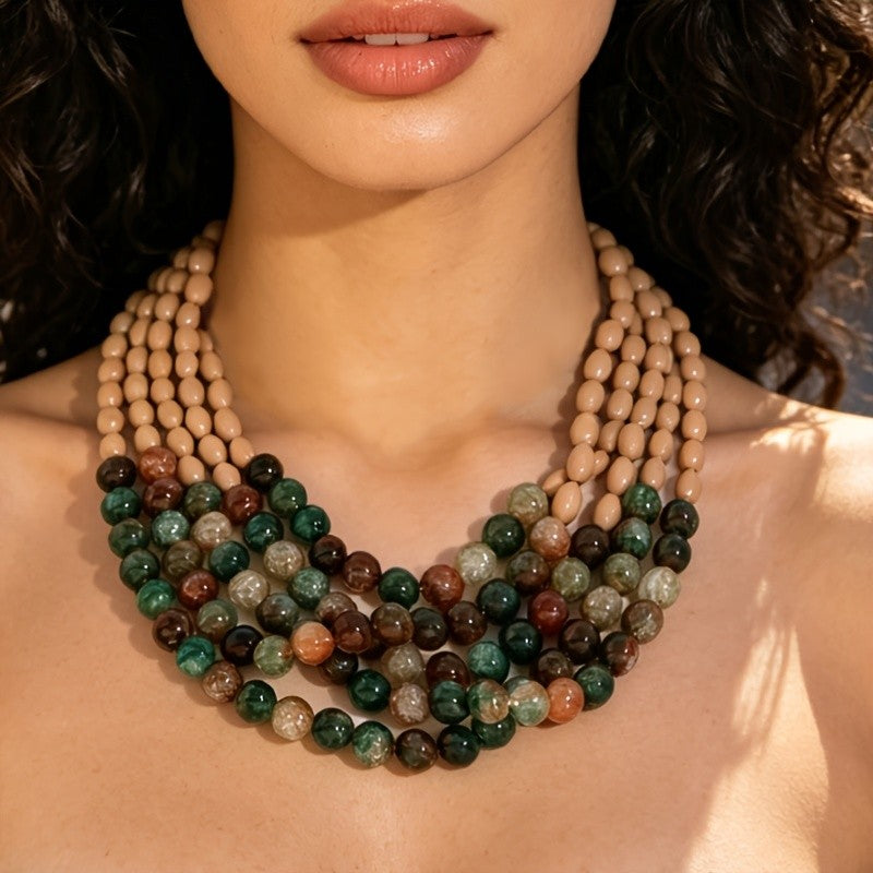Boho Earth Tone Resin Bib Necklace