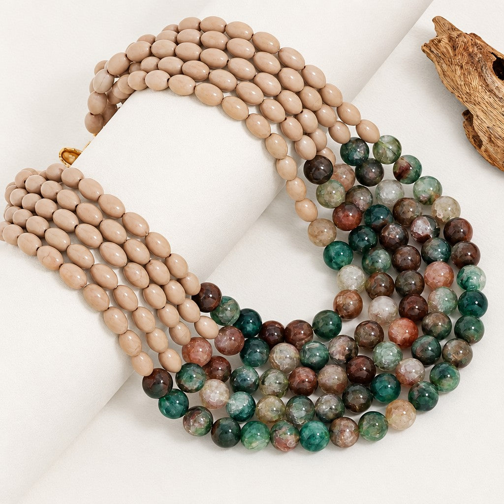 Boho Earth Tone Resin Bib Necklace