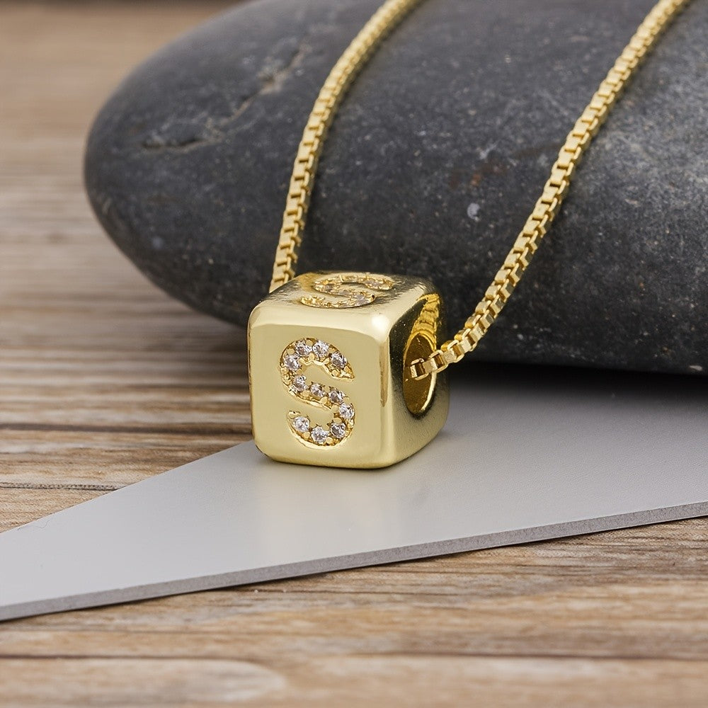 18k Classy Cube Initial Necklace