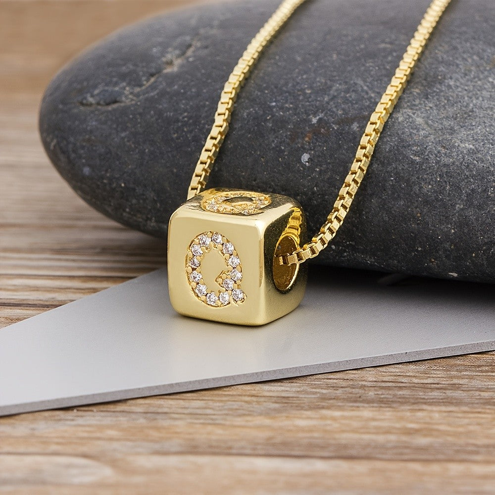 18k Classy Cube Initial Necklace
