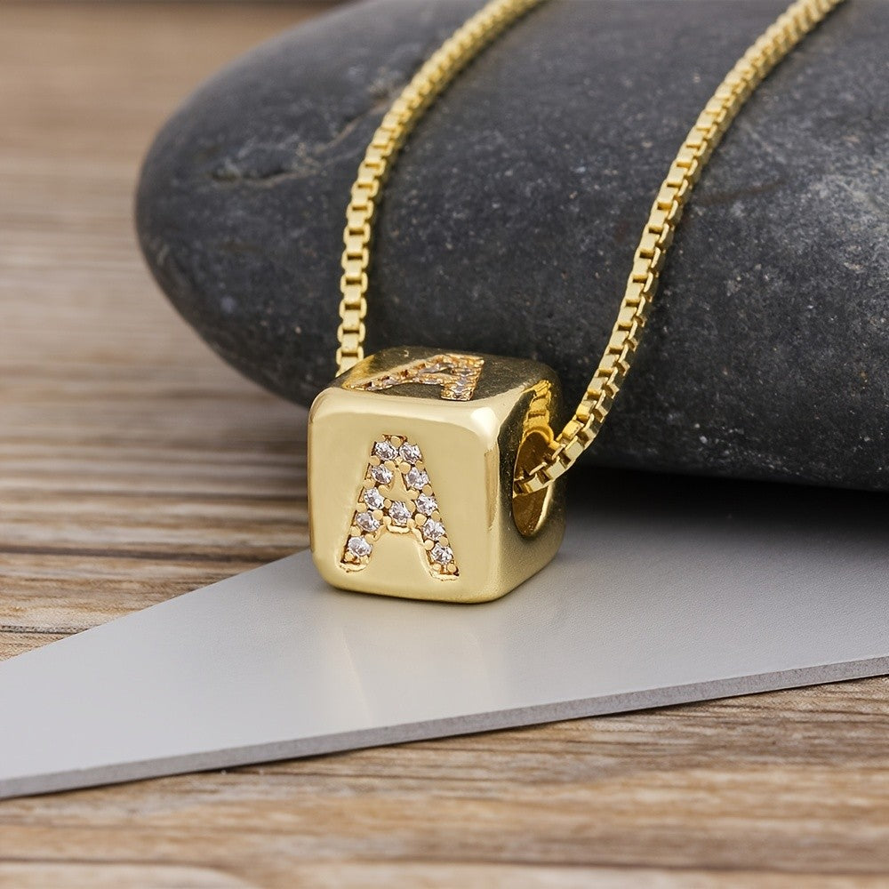 18k Classy Cube Initial Necklace