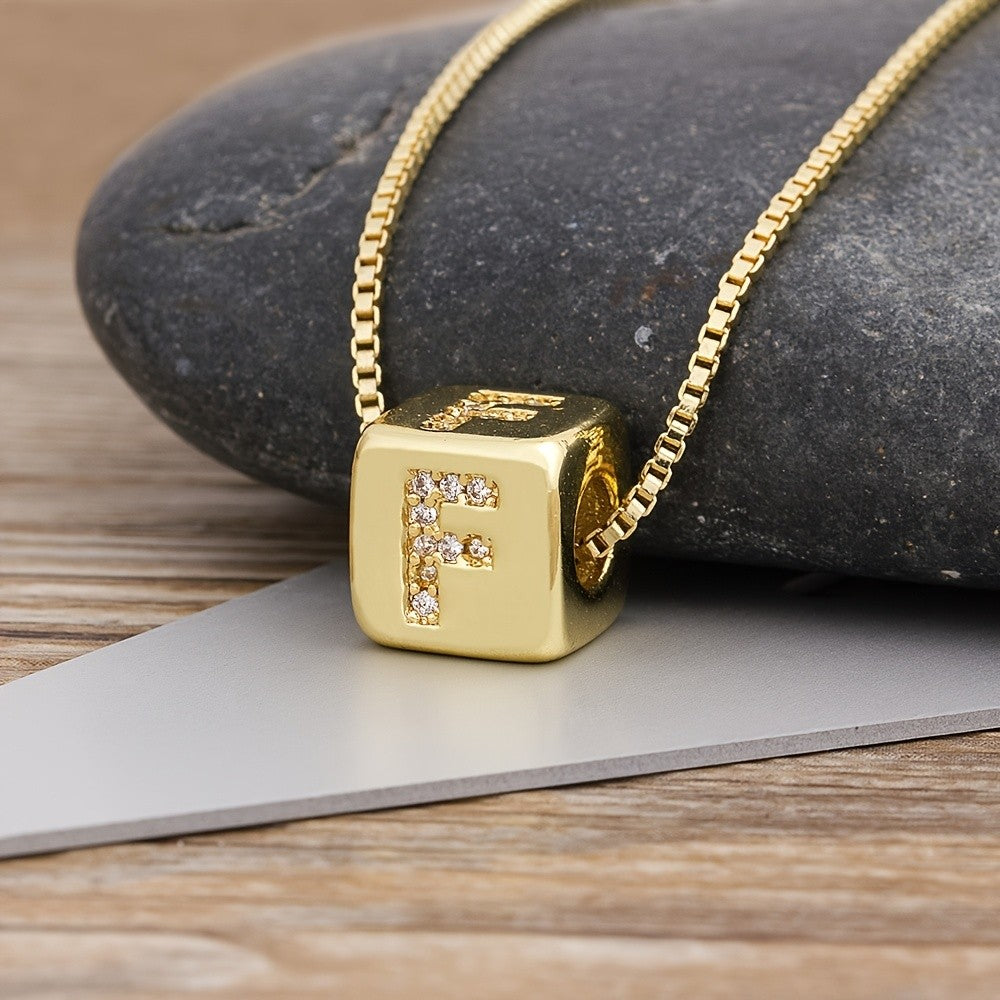 18k Classy Cube Initial Necklace