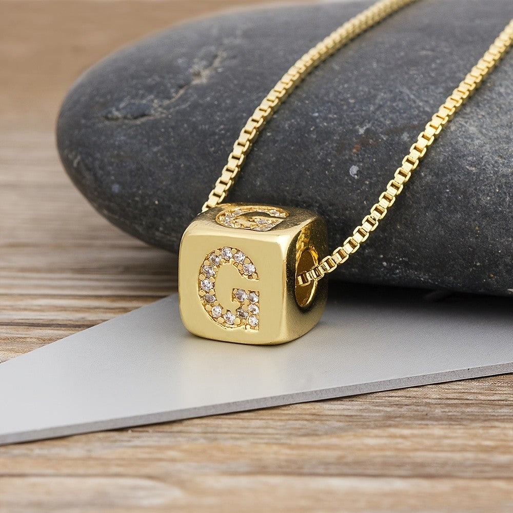 18k Classy Cube Initial Necklace