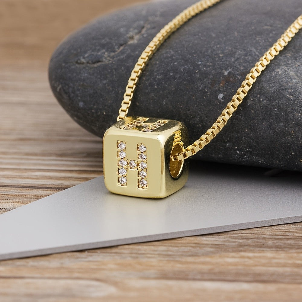 18k Classy Cube Initial Necklace