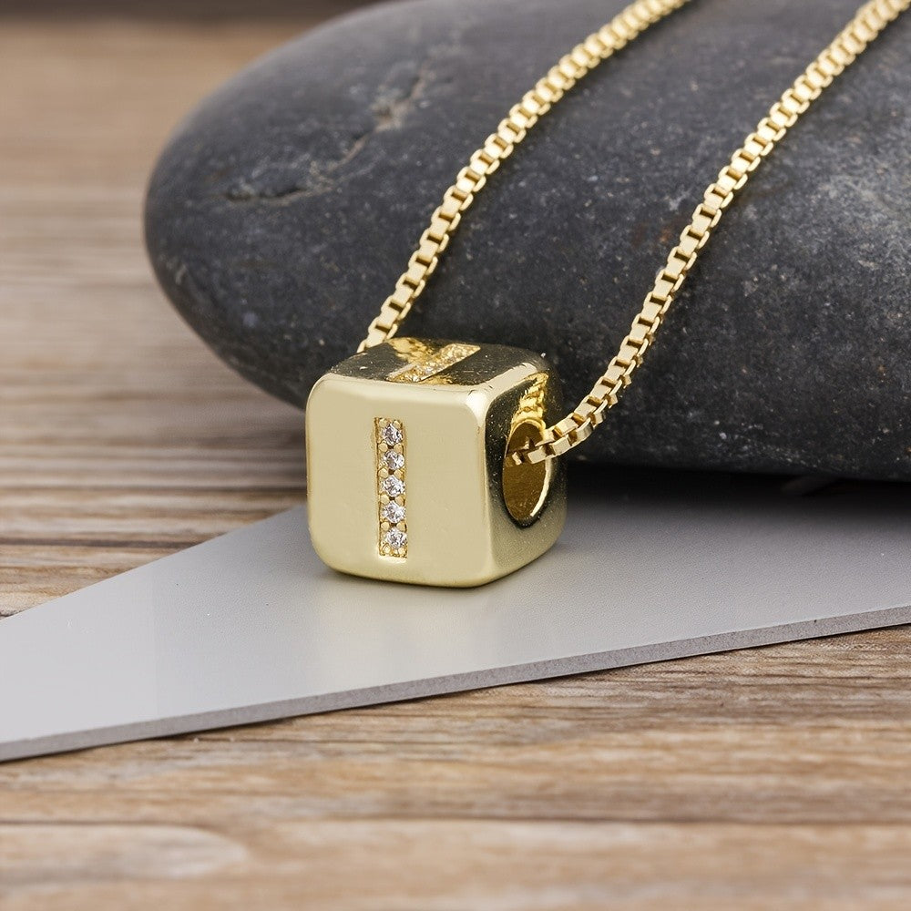 18k Classy Cube Initial Necklace