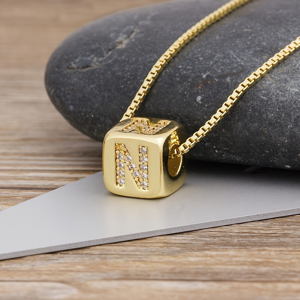 18k Classy Cube Initial Necklace
