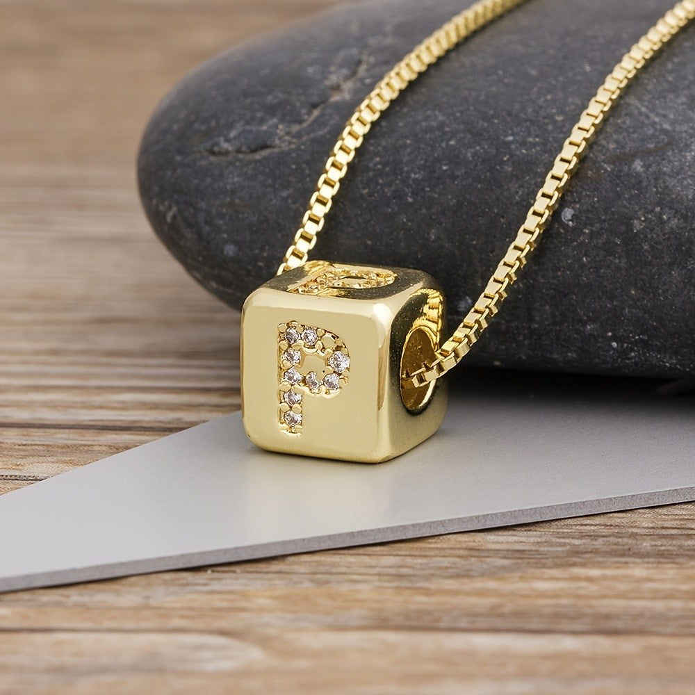 18k Classy Cube Initial Necklace