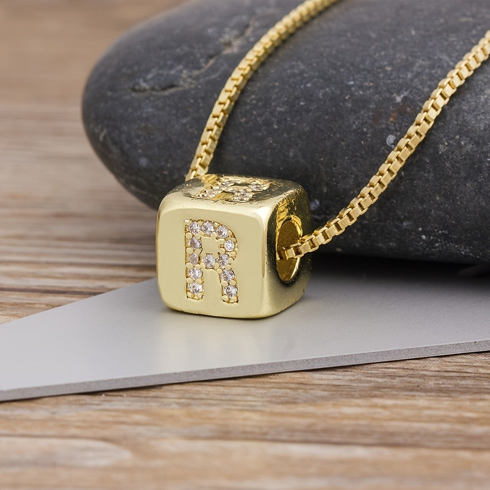 18k Classy Cube Initial Necklace