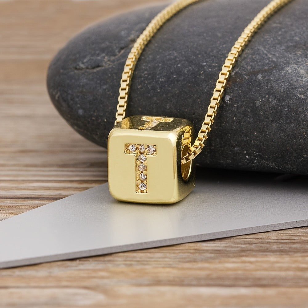 18k Classy Cube Initial Necklace