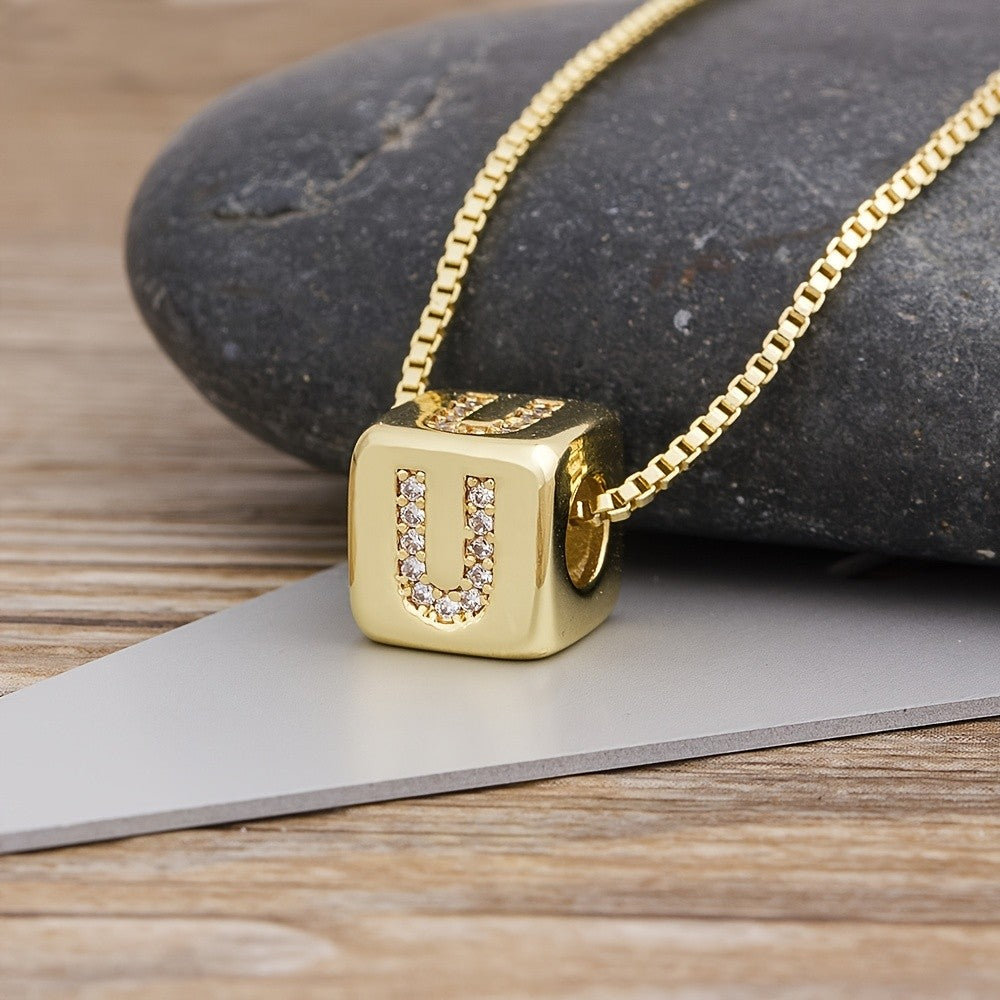 18k Classy Cube Initial Necklace