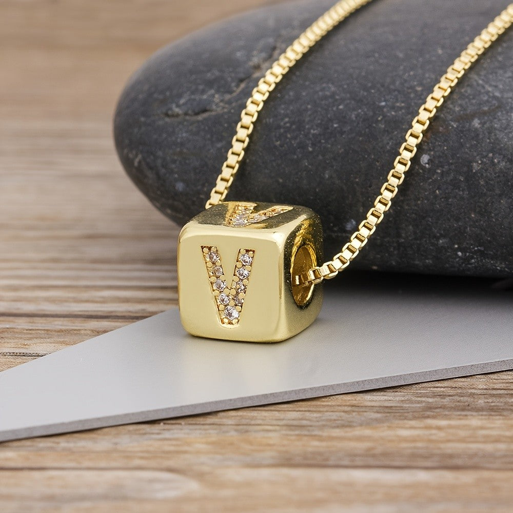 18k Classy Cube Initial Necklace