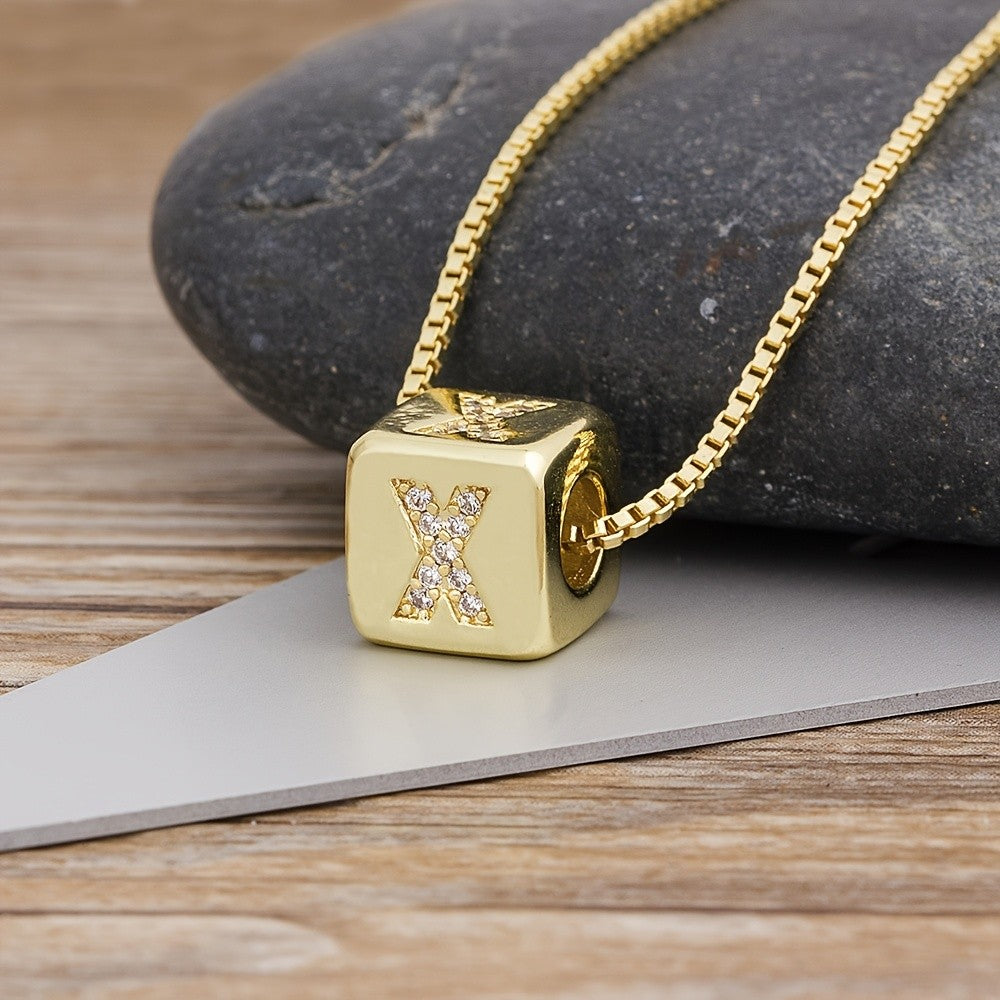 18k Classy Cube Initial Necklace