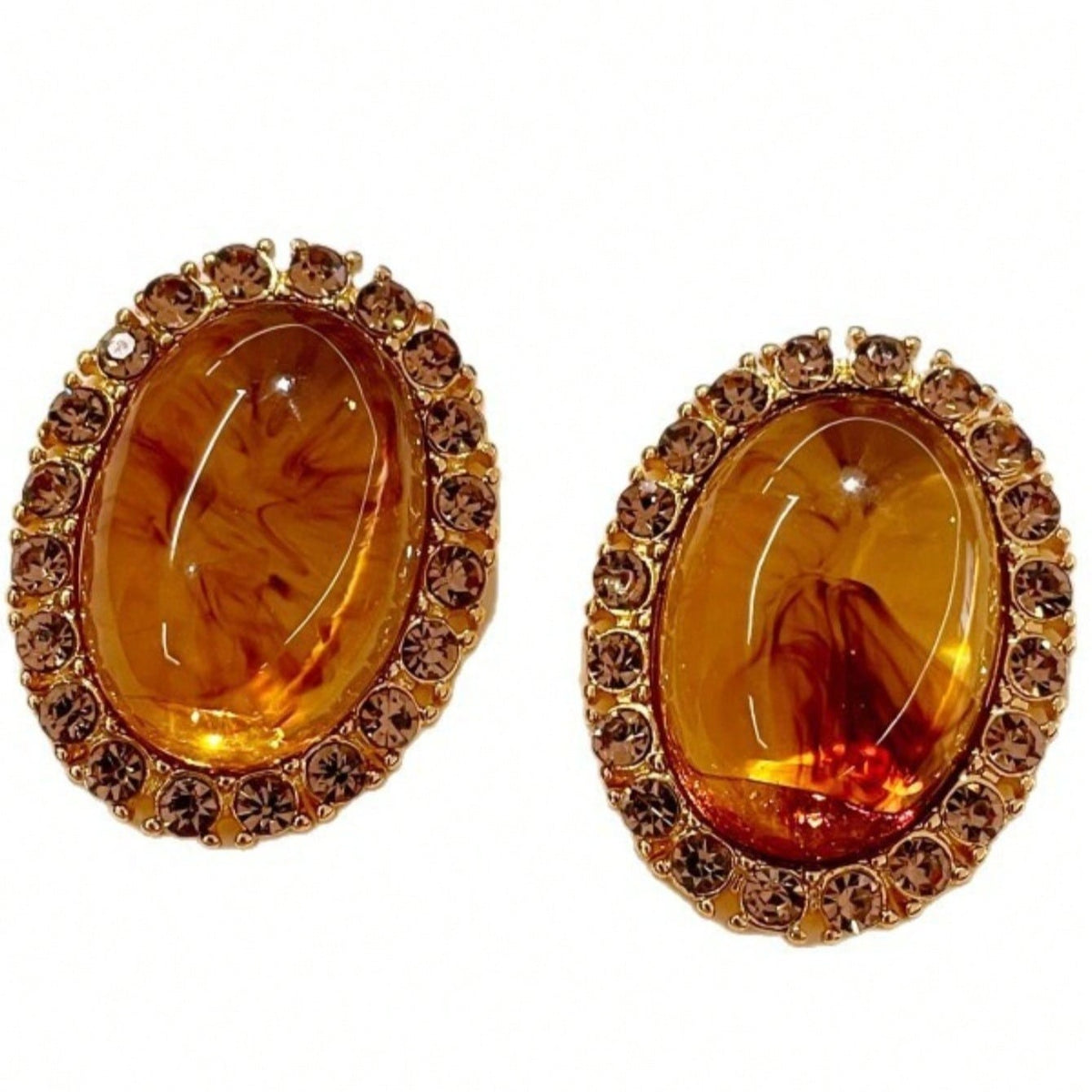 14k Vintage Marbled Amber Oval Earrings