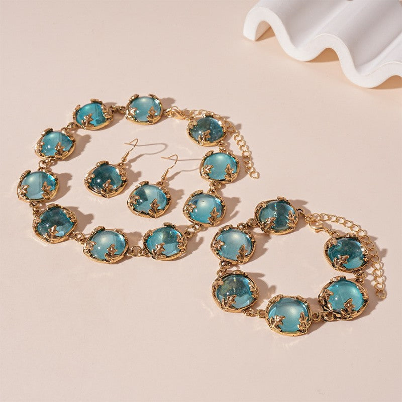 Classy Blue Resin Collar Necklace, Bracelet & Earring Set