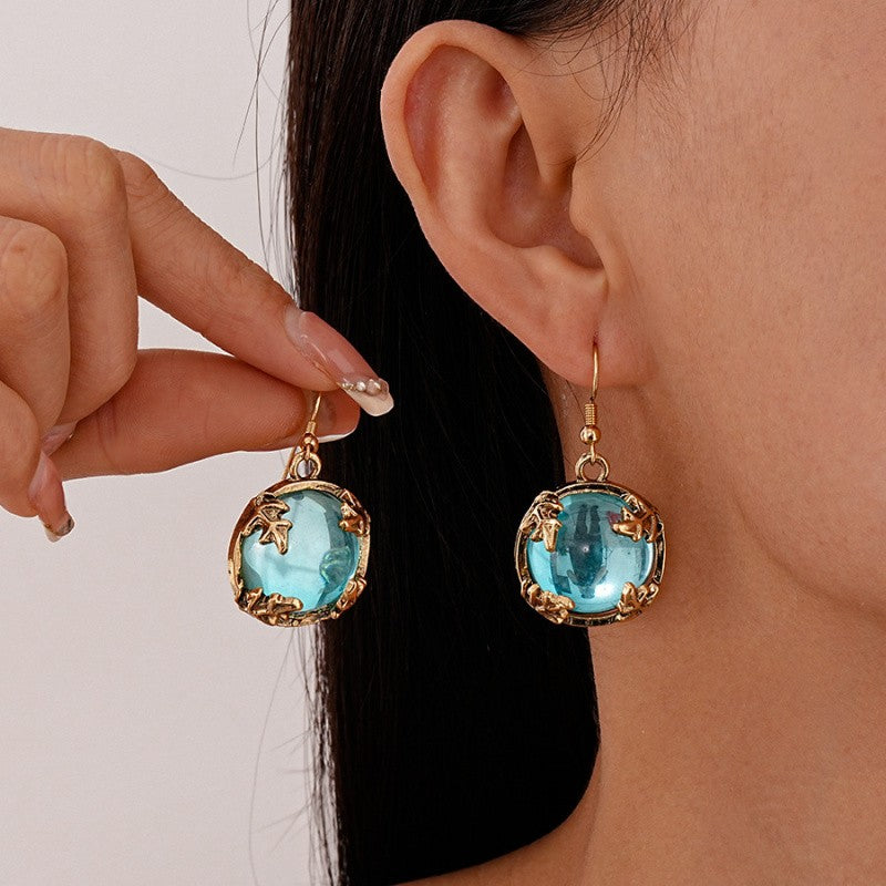 Classy Blue Resin Collar Necklace, Bracelet & Earring Set