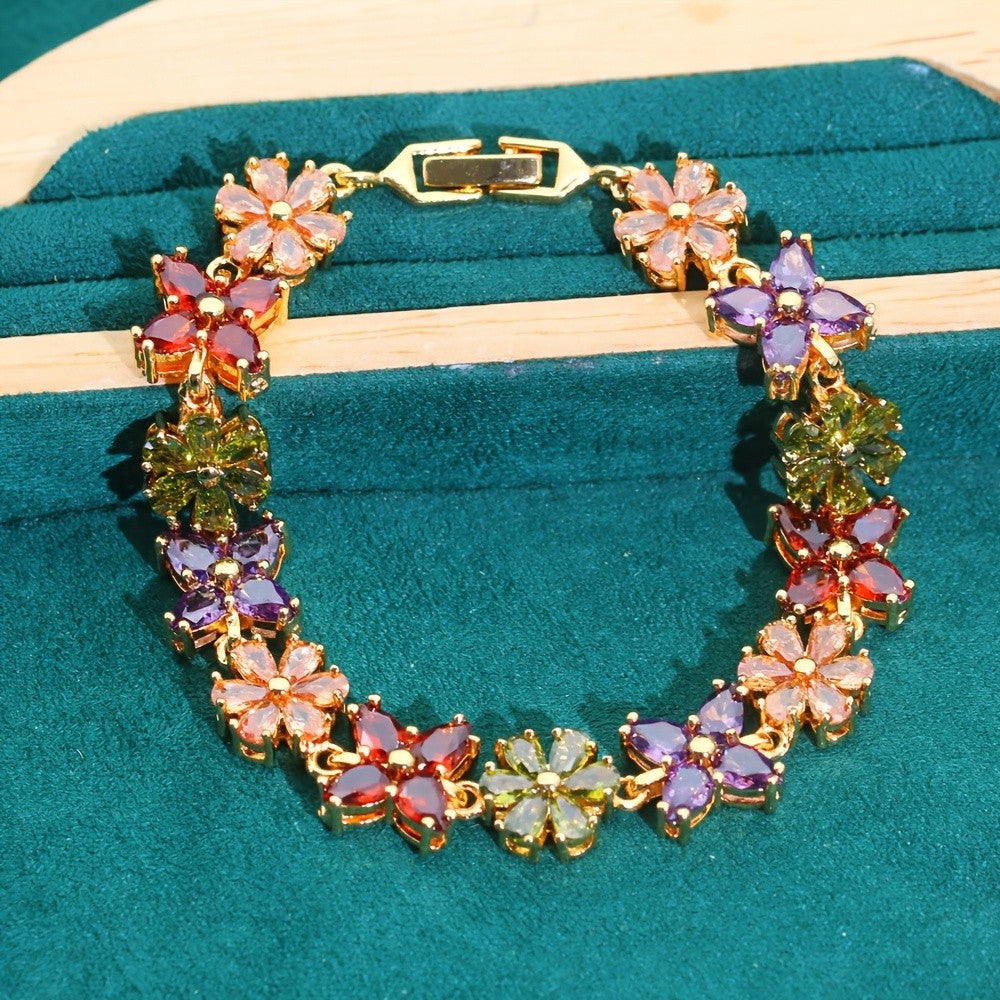 Boho Multicolor Floral Link Bracelet