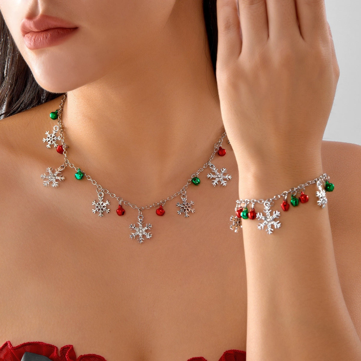 Dainty Snowflake Necklace and Bracelet Set