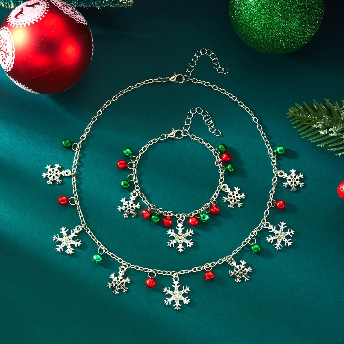 Dainty Snowflake Necklace and Bracelet Set