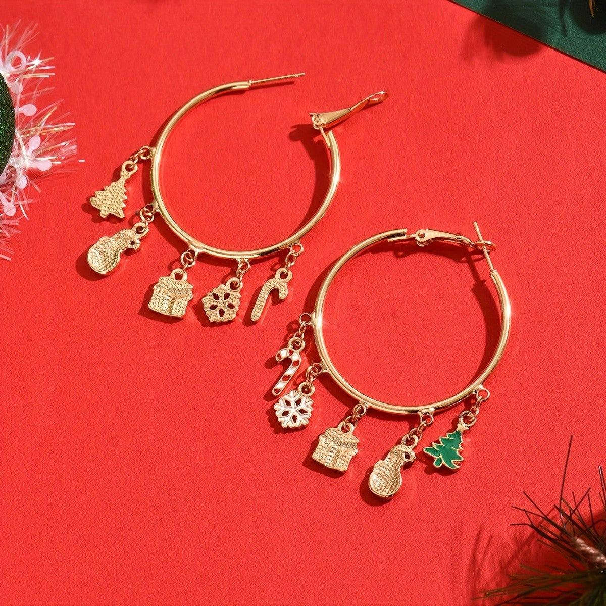 Elegant Christmas Charm Hoop Earrings