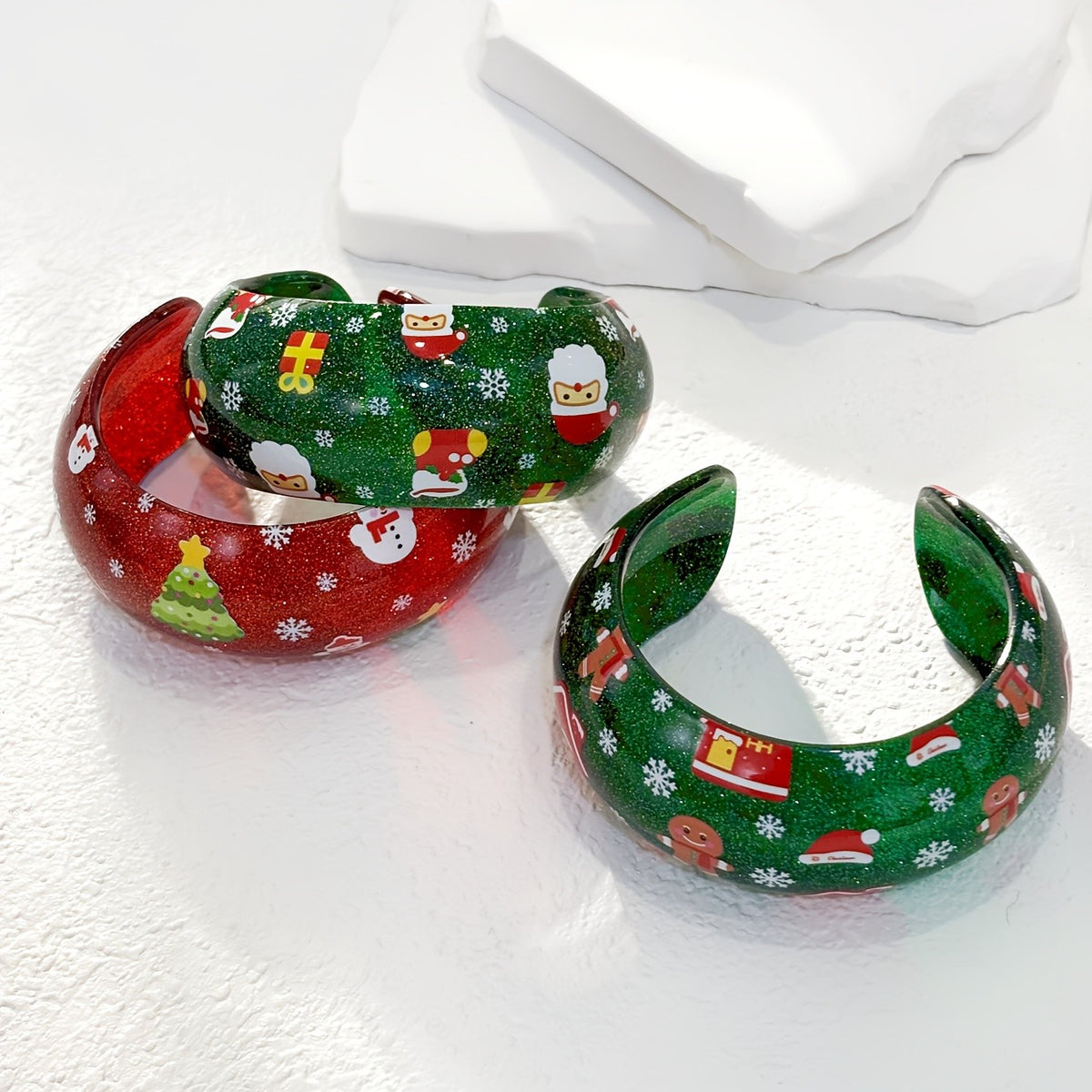 Festive Red Glitter Christmas Cuff Bracelet