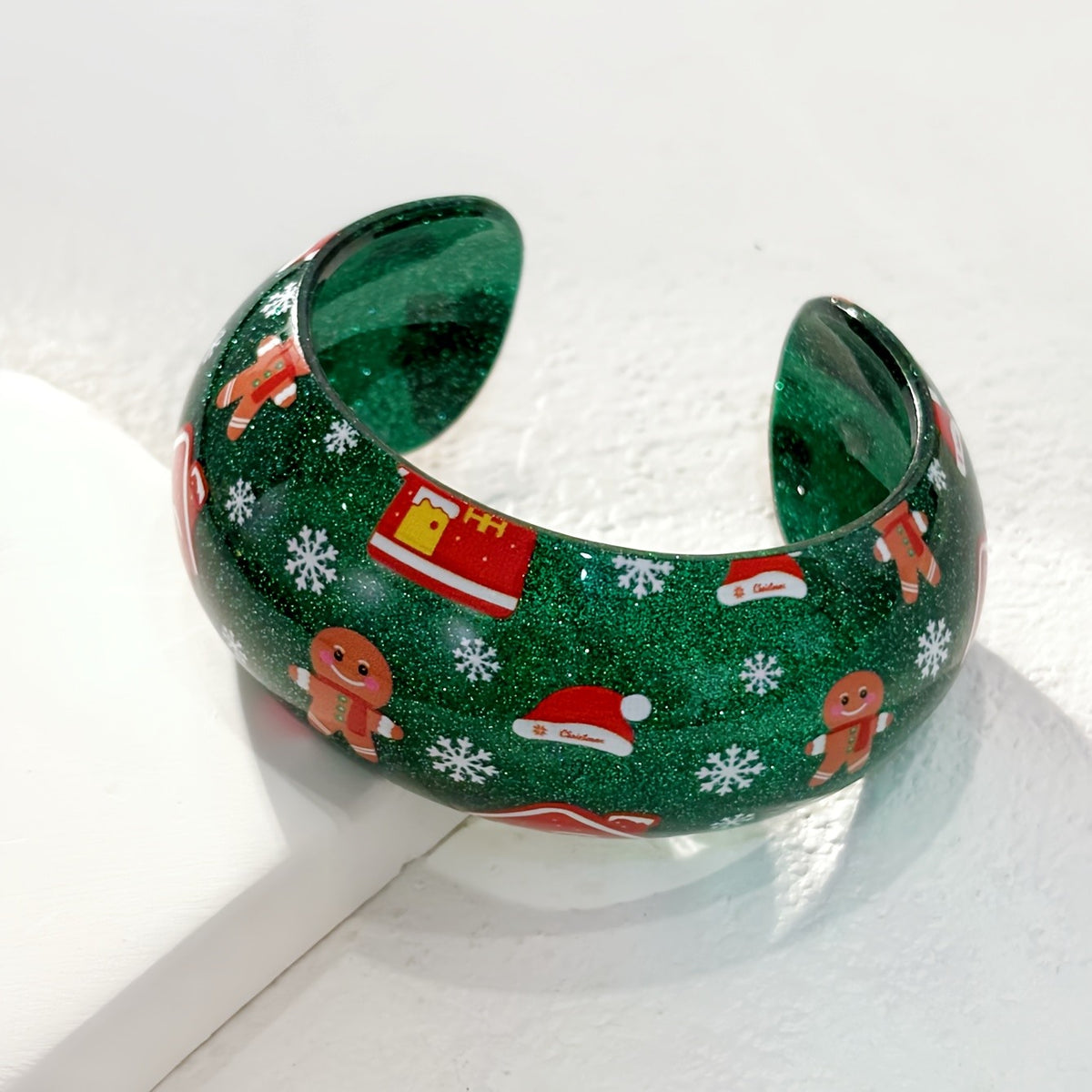 Festive Red Glitter Christmas Cuff Bracelet