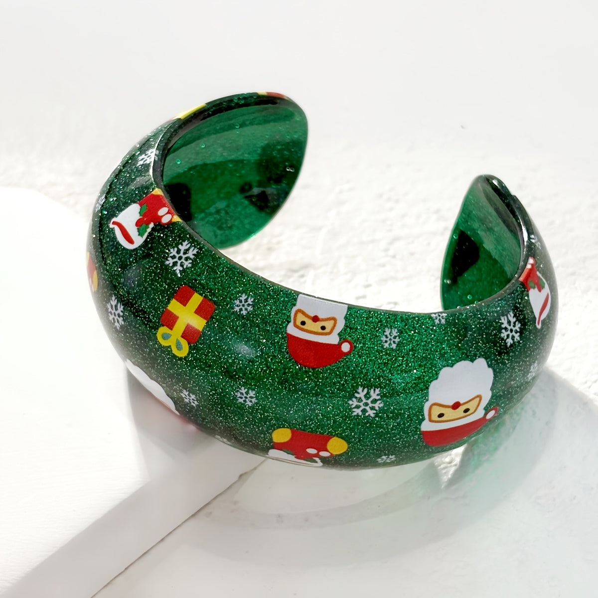 Festive Red Glitter Christmas Cuff Bracelet