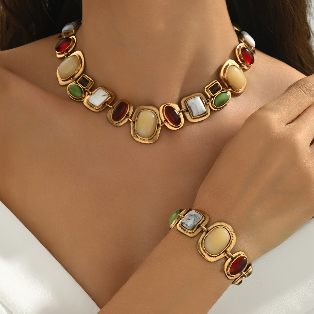 Boho Multicolor Geometric Necklace Set