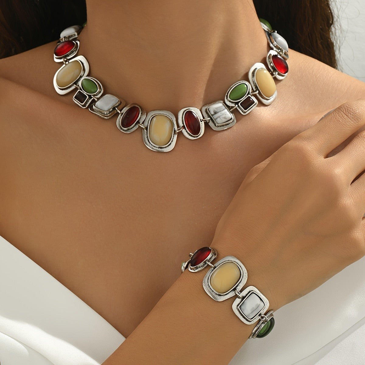 Boho Multicolor Geometric Necklace Set
