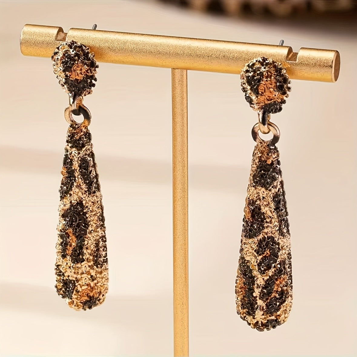 Vintage Leopard Print Teardrop Earrings