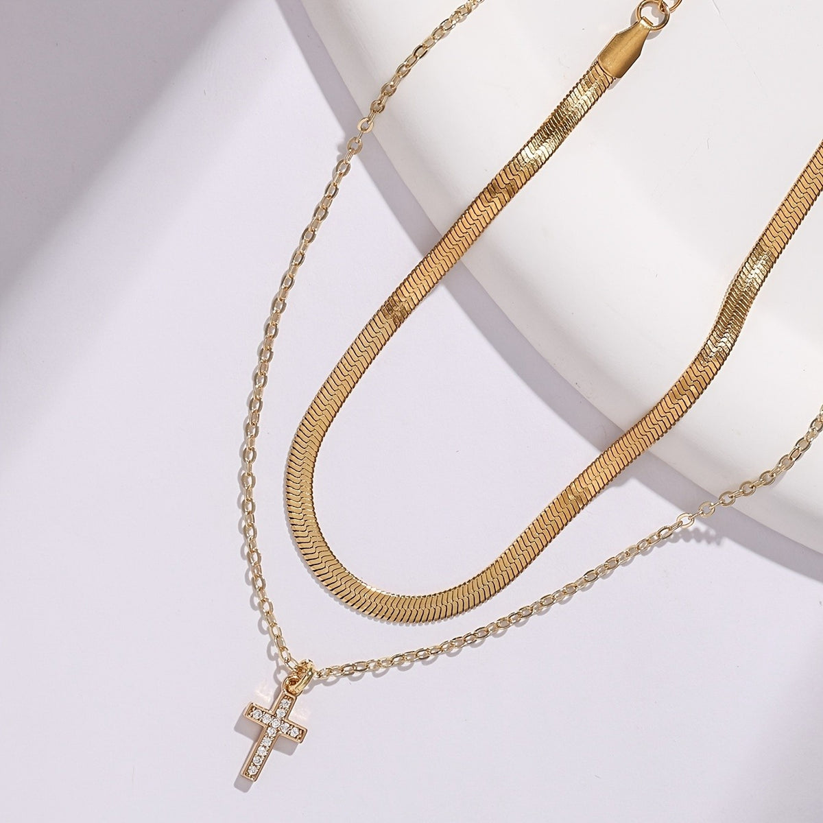 18k Dainty Cross Cuff Anklet Set