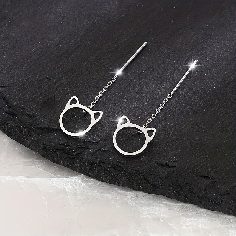 Dainty Cat Face Drop Earrings