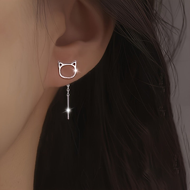 Dainty Cat Face Drop Earrings
