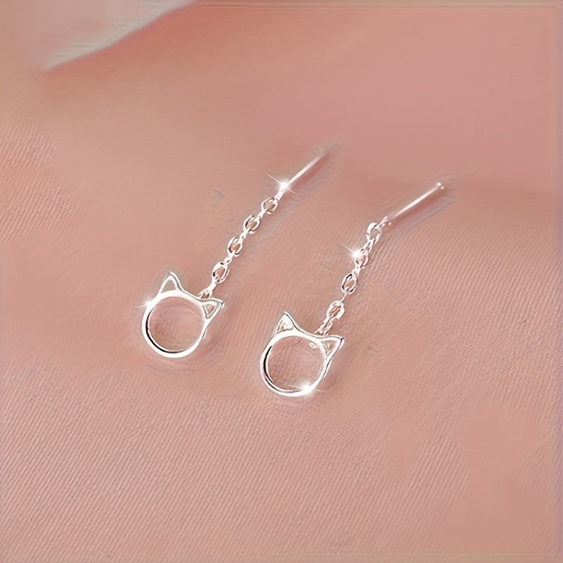 Dainty Cat Face Drop Earrings