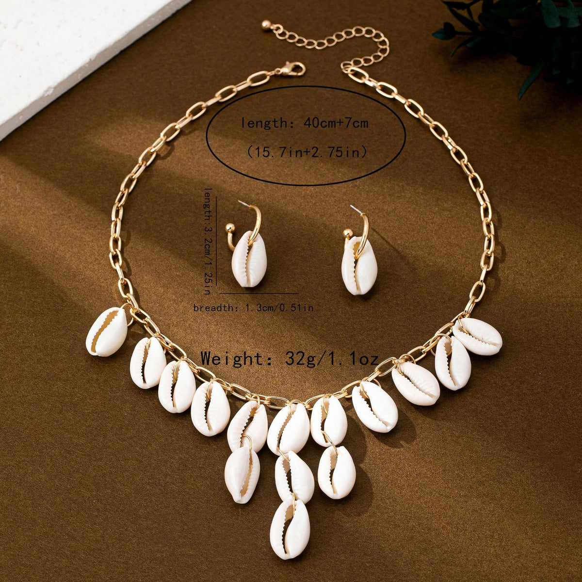 S925 Boho Cowrie Shell Necklace & Earring Set