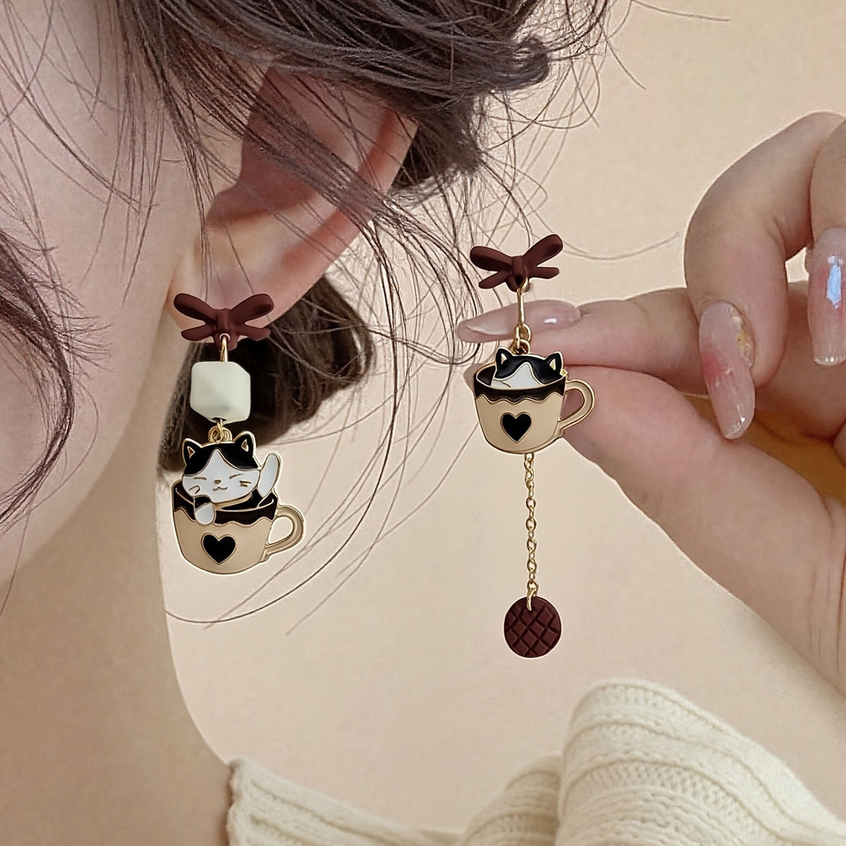 Dainty Cat Coffee Cup Earrings