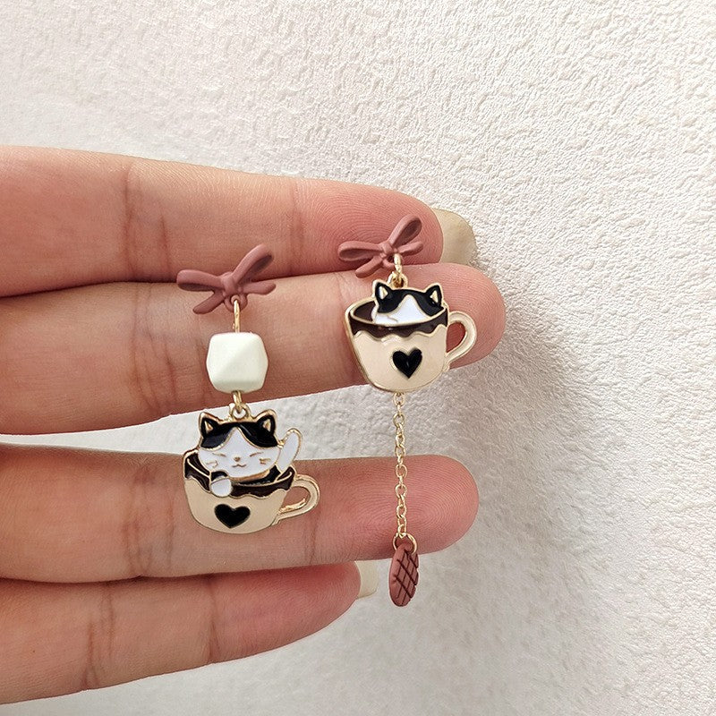 Dainty Cat Coffee Cup Earrings