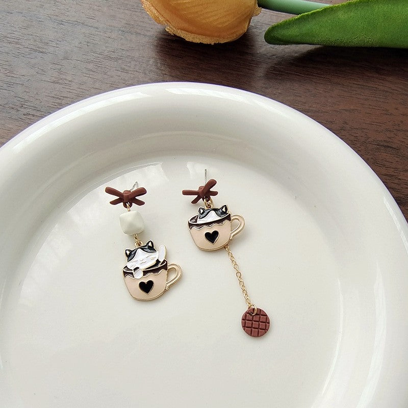 Dainty Cat Coffee Cup Earrings