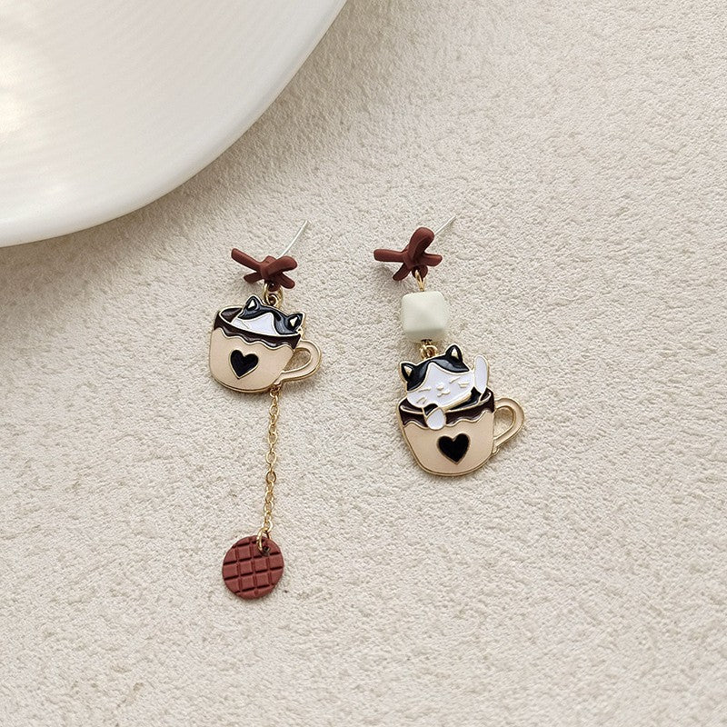 Dainty Cat Coffee Cup Earrings