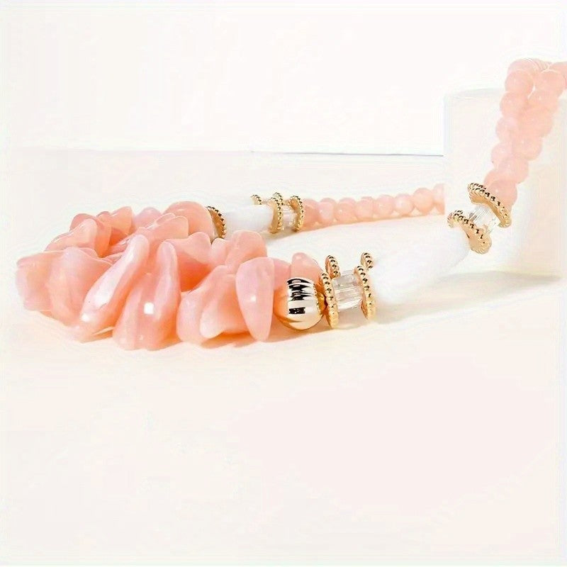 Boho Pink Resin Stone Layered Necklace
