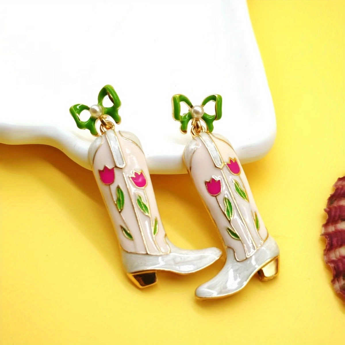 18k Dainty Floral Cowboy Boot Earrings